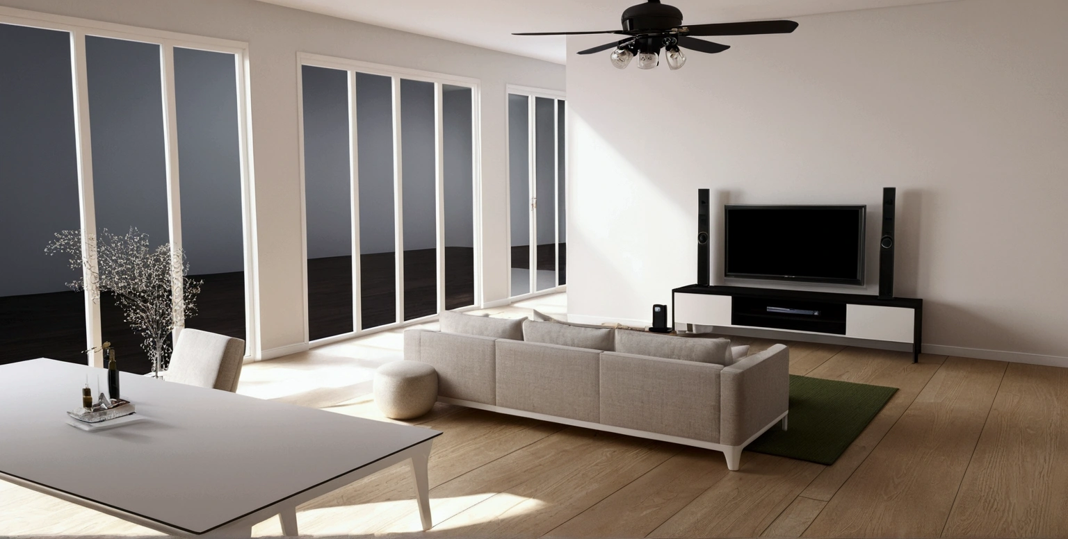 a rendering of a living room with a couch, table, and television, interior living room, 2 d render, 3d rendering, 3 d rendering, furniture concept photo!!, detailed rendering, with 3d render, with 3 d render, 3 - d render, 3 d render, 3d render, apartment design, comprehensive 2 d render, 3 d rendering!