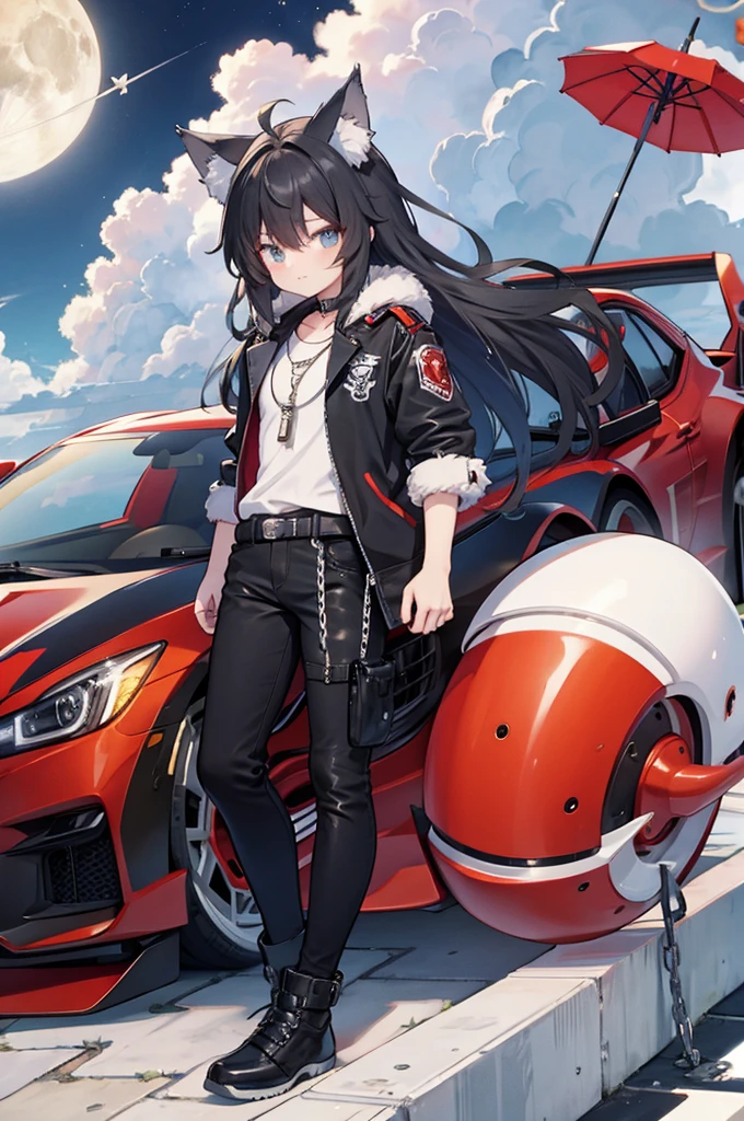 robot anime style,
hyper cute wolf shota,wolf ears tail,wolf tail,long hair,
black hair,Steampunk,Cool leather clothes, chains,
(Get into huge crab-shaped vehicles),
