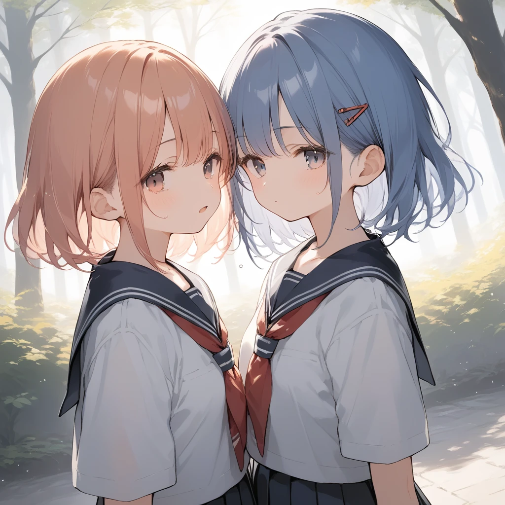 score_9, score_8_up, score_7_up, source_anime, best quality, masterpiece, official art, absurdres, highres, ultra-detailed,waifu2x,Collection: Slice of Life,break,1girl, short hair, slender, androgynous, expressionless, small breasts, beautiful detailed eyes, school_uniform, sailor collar, serahuku, bow, pleated skirt,, sweat, open mouth, sleepily, outdoors, forest, spring,break,(clear line illustration:1.2), super detailed skin,very high resolution, very aesthetic, Best sexual lighting powered by famous artist, 8k,cute picture,beauty illustration,photoshop_(medium),,(Detailed Lighting),best anime 8k konachan wallpaper, pixiv contest winner,