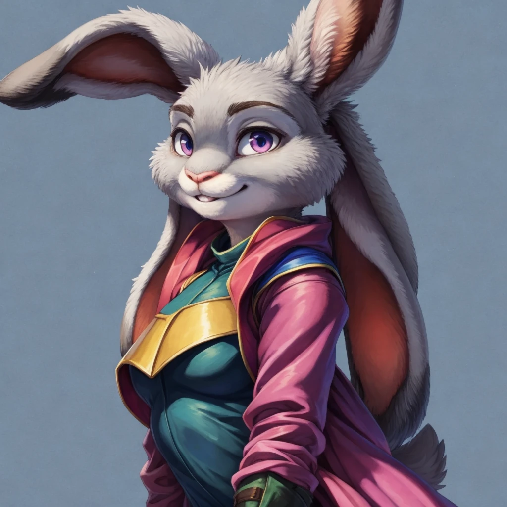 (masterpiece), (best quality),Woman ((anthro)) , (rabbit girl),1girl,solo,(sharp focus),((look at viewer)),young girl, (rogue outfit), perfect eyes,eyeshadow, dr comet,pochincoff,Pixelsketcher, (mayosplash), (wamudrawasterpiece),cutesexyrobutts, hioshiru,kingbang,ltfoxvixen,shiny skin, (detailed gray fur:1.3),old school fantasy art,((simple background:1.0)),smile,((lop-eared rabbit)),judyhopps
