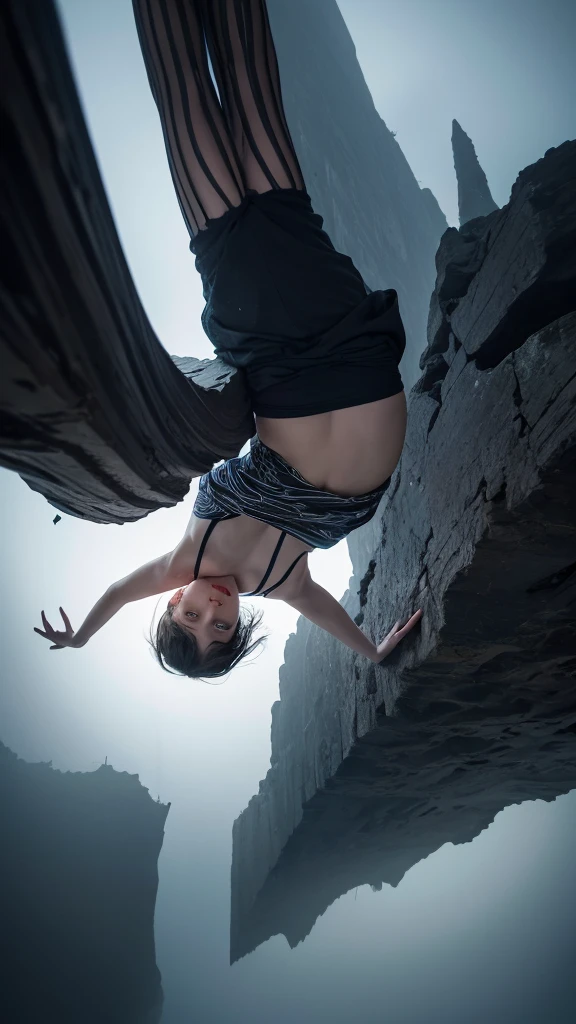 A person falling through a dark, endless void. Their arms and legs are flailing, and their expression is one of fear and shock. The background is filled with swirling shadows and hints of distant, indistinct shapes, creating a sense of disorientation and helplessness.
A person falling from a great height, such as a tall building or a cliff. The sky around them is a mix of dark storm clouds and eerie, unnatural colors. Below, the ground is barely visible, shrouded in mist and shadows, giving the impression of an endless fall. The person’s face shows a mix of terror and disbelief.
A surreal landscape with floating islands and impossible geometries. A person is depicted in mid-fall, with their body contorted in a way that suggests a loss of control. The background includes strange, dreamlike elements such as floating objects and distorted perspectives, enhancing the sense of unreality.
A person falling through a series of increasingly distorted and abstract environments. Each layer they fall through is different, with shifting colors, shapes, and forms that evoke a sense of confusion and fear. The person's expression and body language should convey a sense of panic and helplessness.
An abstract scene with a central figure in free fall. The background is a chaotic mix of swirling colors, patterns, and shapes, creating a sense of motion and instability. The person is rendered in a way that suggests movement and fear, with their body and limbs stretched out as they fall.
