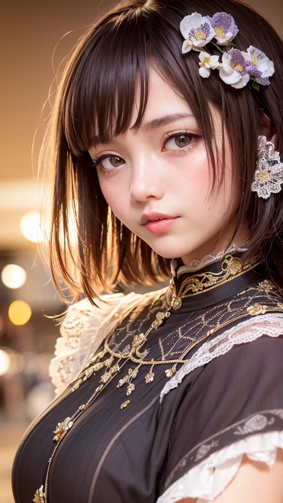 Masterpiece designs by the world's top AI artists、Low - Angle、Highest quality、Beautiful、vitality、(Dynamic Lighting:1.2)、vitalityを感じる美しさ、Cinematic lighting、Delicate facial features、Detailed eyes、Sharp pupils、Realistic students、Depth of written boundary、Bokeh、Sharp Focus、(Super detailed、bloom、Glow:1.4)、Baroque filigree ornament、Gentle Light