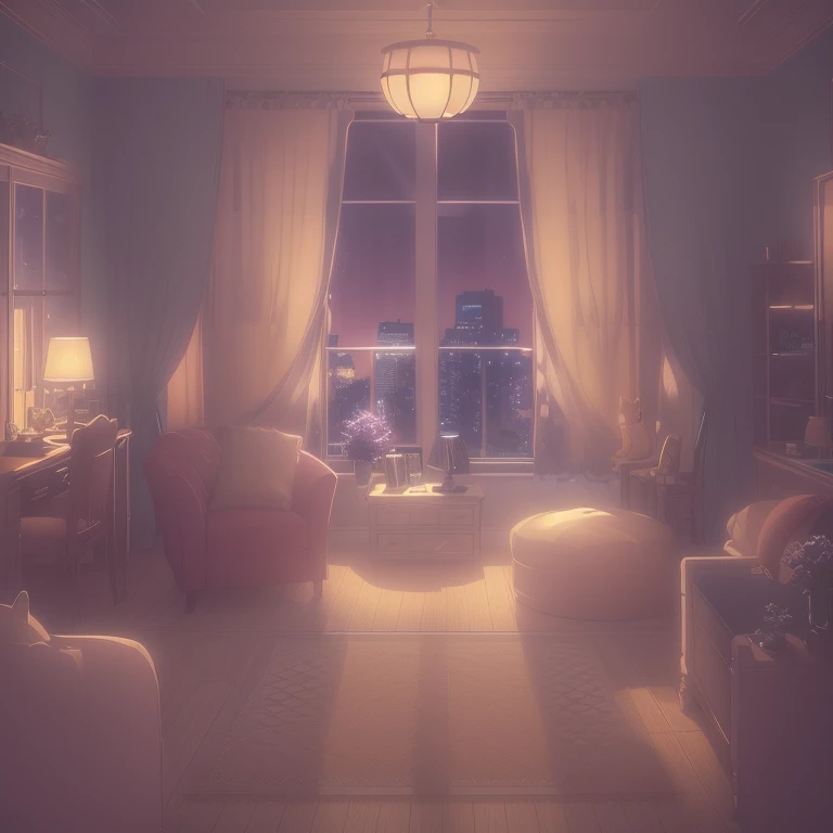 There is a room with a window and a sofa., anime background art, Personal room background, anime background, cozy wallpaper, Cozy home background, beautiful anime scene, Indoor Background Art, 4k anime wallpaper, Cozy living room background, anime. Soft lighting, Relaxing concept art, anime art wallpaper 4k, anime movie background, anime art wallpaper 4 k