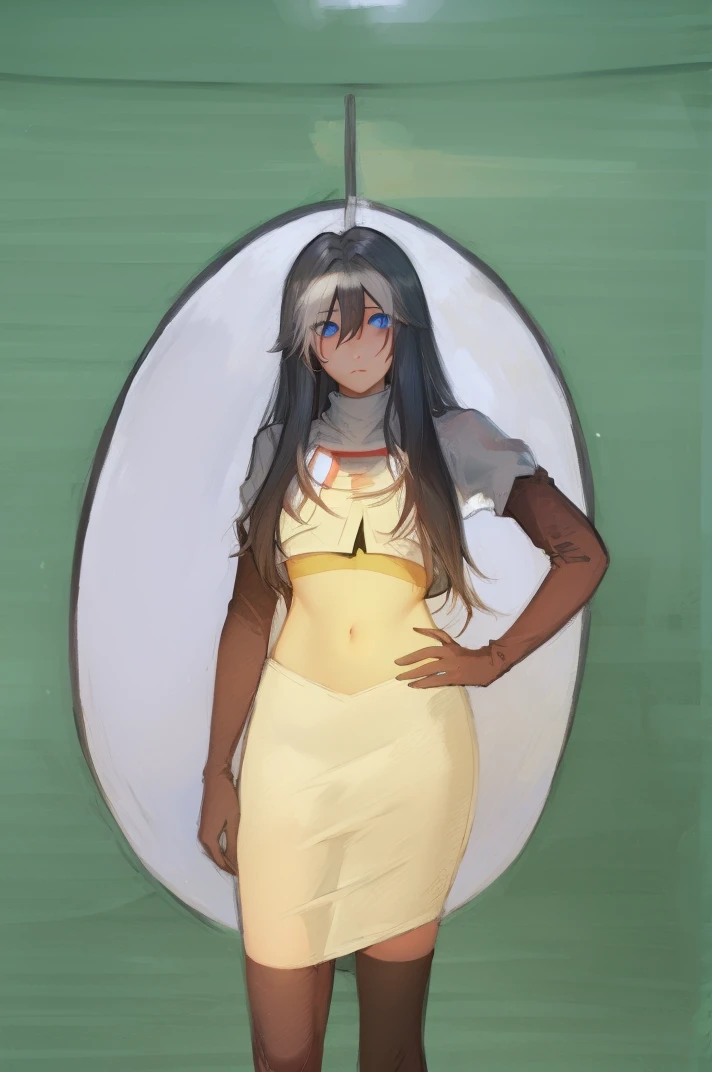 (masterpiece, best quality:1.2), 
1girl,Vladilena,lenaface, blue eyes, breasts, looking at viewer, white hair,medium breasts, antenna hair, hair between eyes,  looking at viewer, ahoge, expressionless, bangs, white hair,
team rocket,team rocket uniform, red letter R, white skirt,white crop top,black thigh-highs,black elbow gloves
