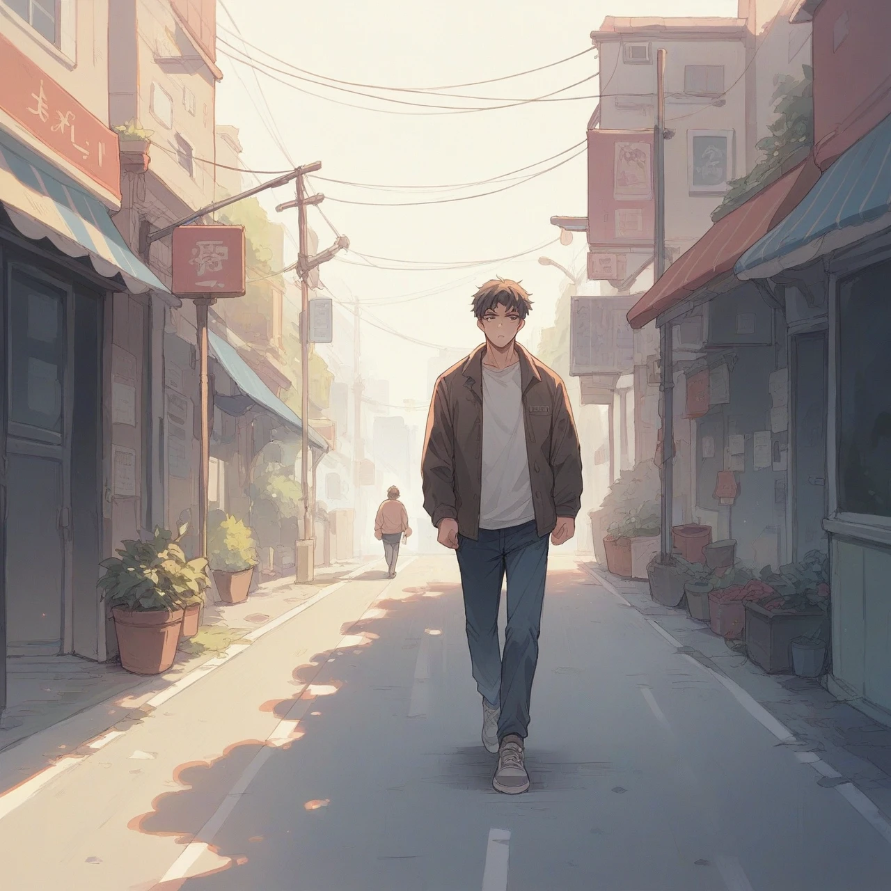 Walking in street alone same face