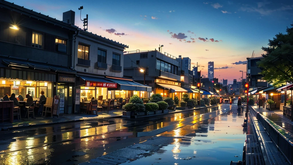 (masterpiece:1.4), (Highest quality:1.4), Very detailed, Complex, Super detailed, Tokyo、City of night、Stylish cafe、City、street tree、4K、8k