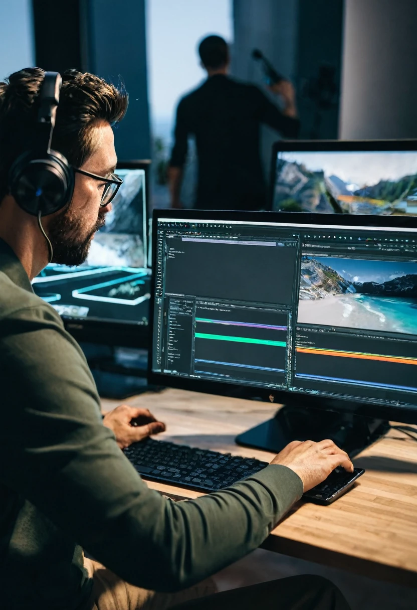 IMAGE OF A MAN EDITING VIDEO ON THE COMPUTER