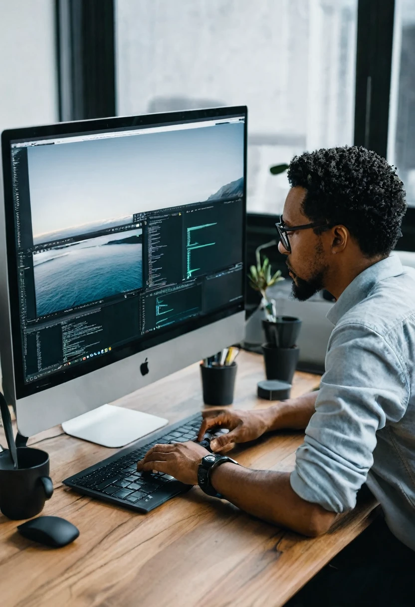 IMAGE OF A MAN EDITING VIDEO ON THE COMPUTER