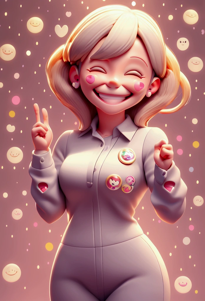 ((Stickers)), 1 girl, cute businesswoman, chibi, (celebration:1.2), hands up, (smiling:1.5), (artwork:1.2), (best quality), (ultra detailed), (8K, 4K, Intricate),(Highly Detailed:1.2),