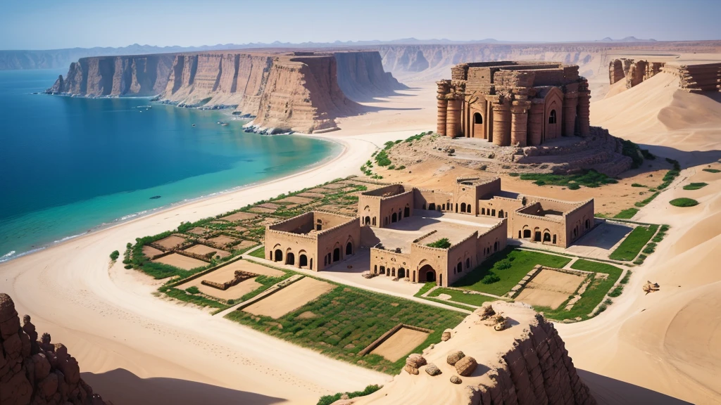 Beautiful scene of ancient oman village. Aerial view, Photorealistic photos, High definition.