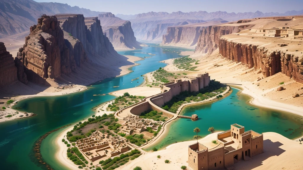 Beautiful scene of ancient oman village. Aerial view, Photorealistic photos, High definition.
