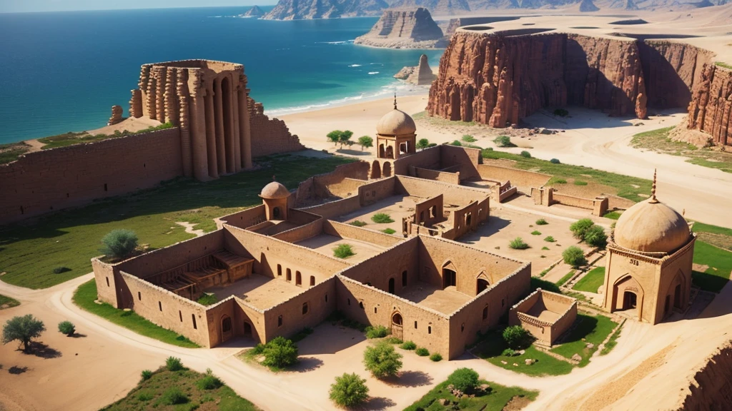 Beautiful scene of ancient oman village. Aerial view, Photorealistic photos, High definition.