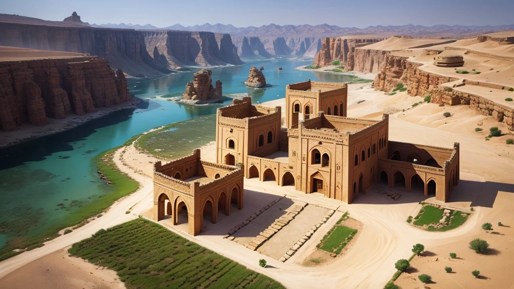 Beautiful scene of ancient oman village. Aerial view, Photorealistic photos, High definition.