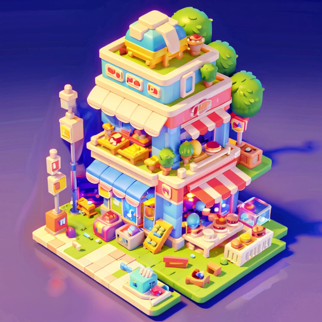 amusement park,Ferris wheel,Ice cream,dining car,camping,tent,Isometric Art, 3D Isometric, Isometric pixel art,Simple background,toon