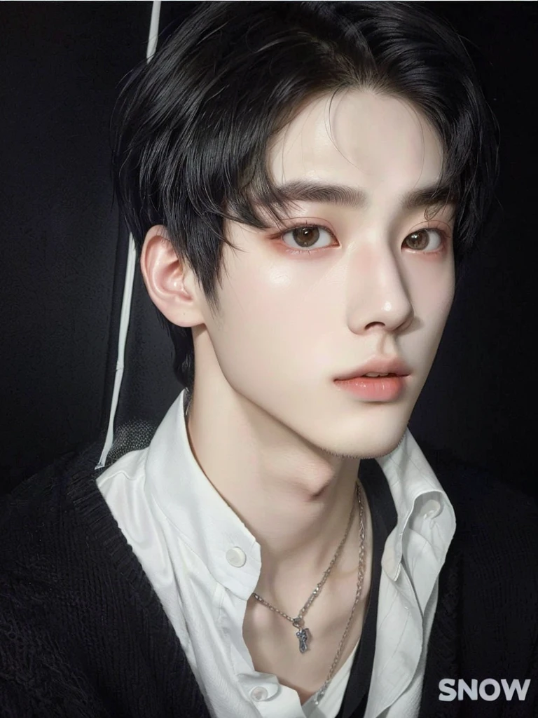 Arafed image of a young man in a black sweater and a white shirt., Cai Xu Kun, sometimes ulzzang, delicate androgynous prince, Jung Jaehyun, beautiful androgynous prince, androgynous face, 1 7-year-old boy with a thin face, kim doyoung, inspired by Zhang Han, jinyoung shin, pale korean adorable face