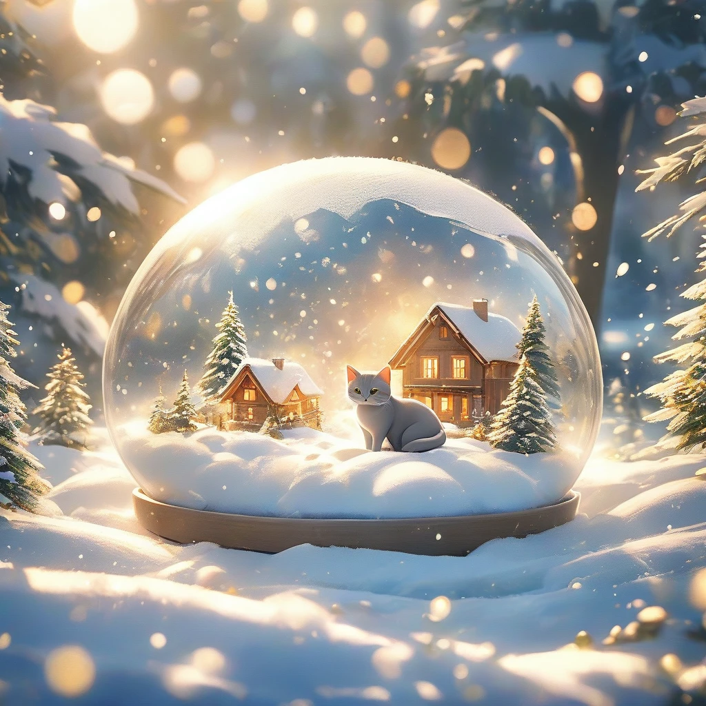 Snow Scene,snow,Cat(((Romantic atmosphere)))(((fairy tale elements)))(((masterpiece))), ((best quality))