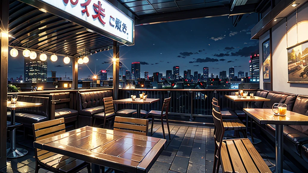(masterpiece:1.4), (Highest quality:1.4), Very detailed, Complex, Super detailed, Tokyo、City、City of night、Cafe、street tree、4K、8k