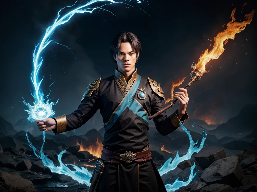 Kai:- A master of elemental magic from the Elemental Wastes. He can control fire, water, earth, and air, and his staff, Tempestus, amplifies these powers.