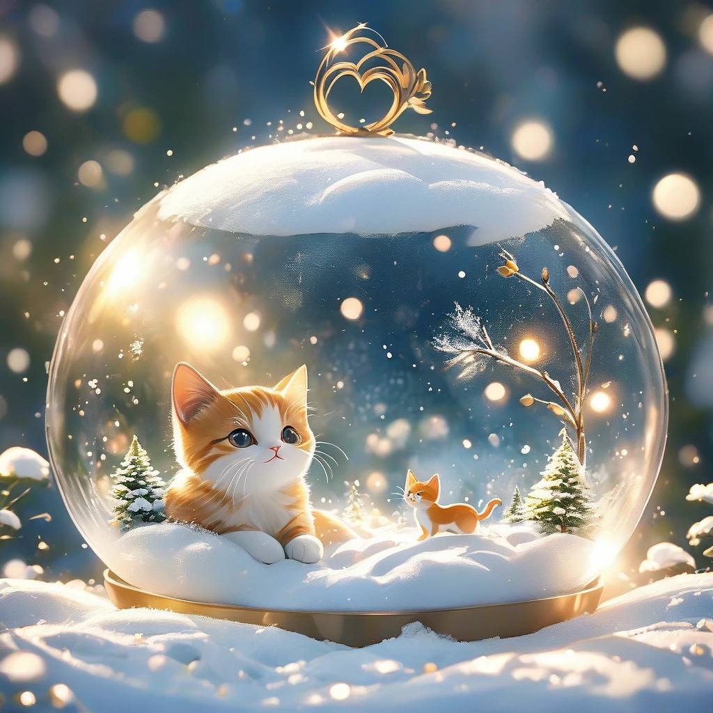 Snow Scene，snow，Cat（（（Romantic atmosphere）））（（（fairy tale elements）））（（（masterpiece）））， （（best quality））