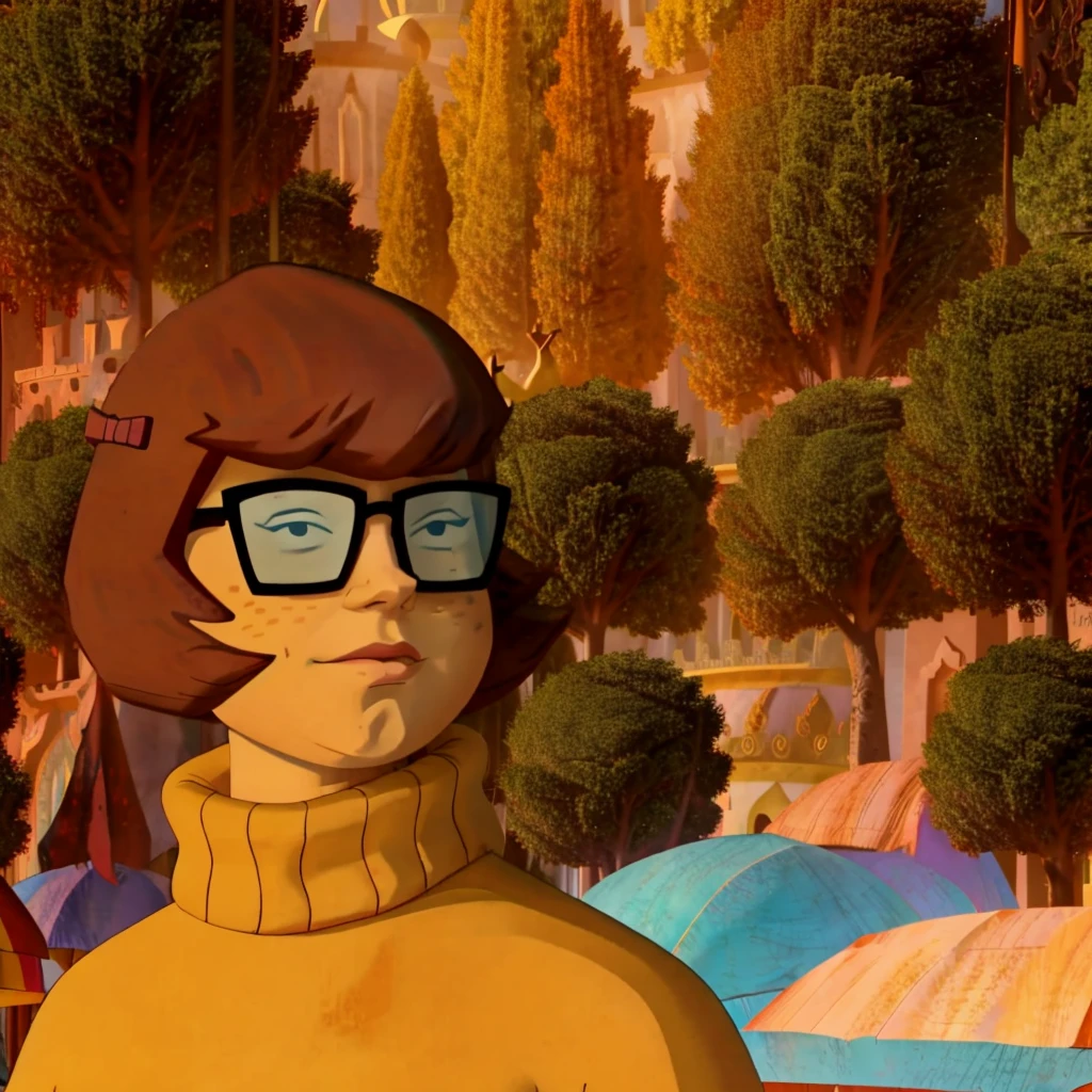 Velma, cartoon, warm colors, 4k