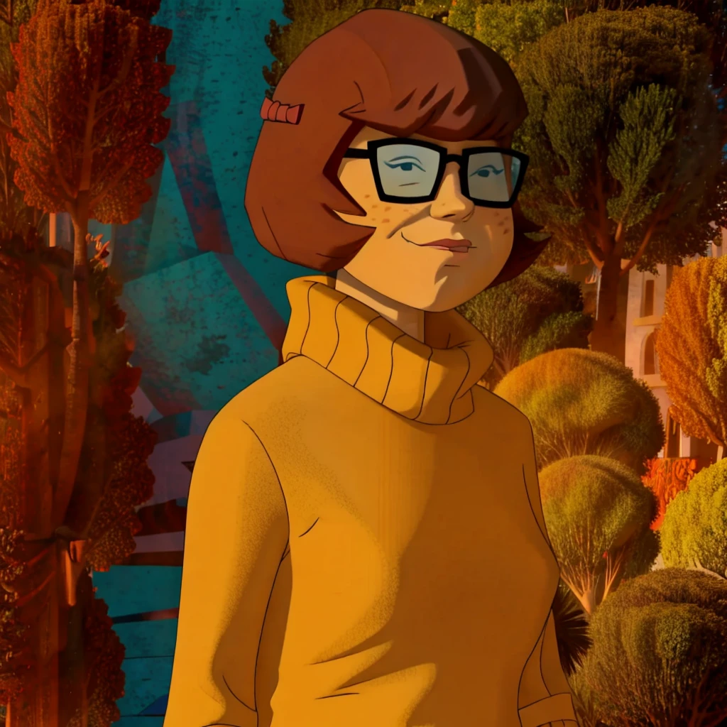 Velma, cartoon, warm colors, 4k