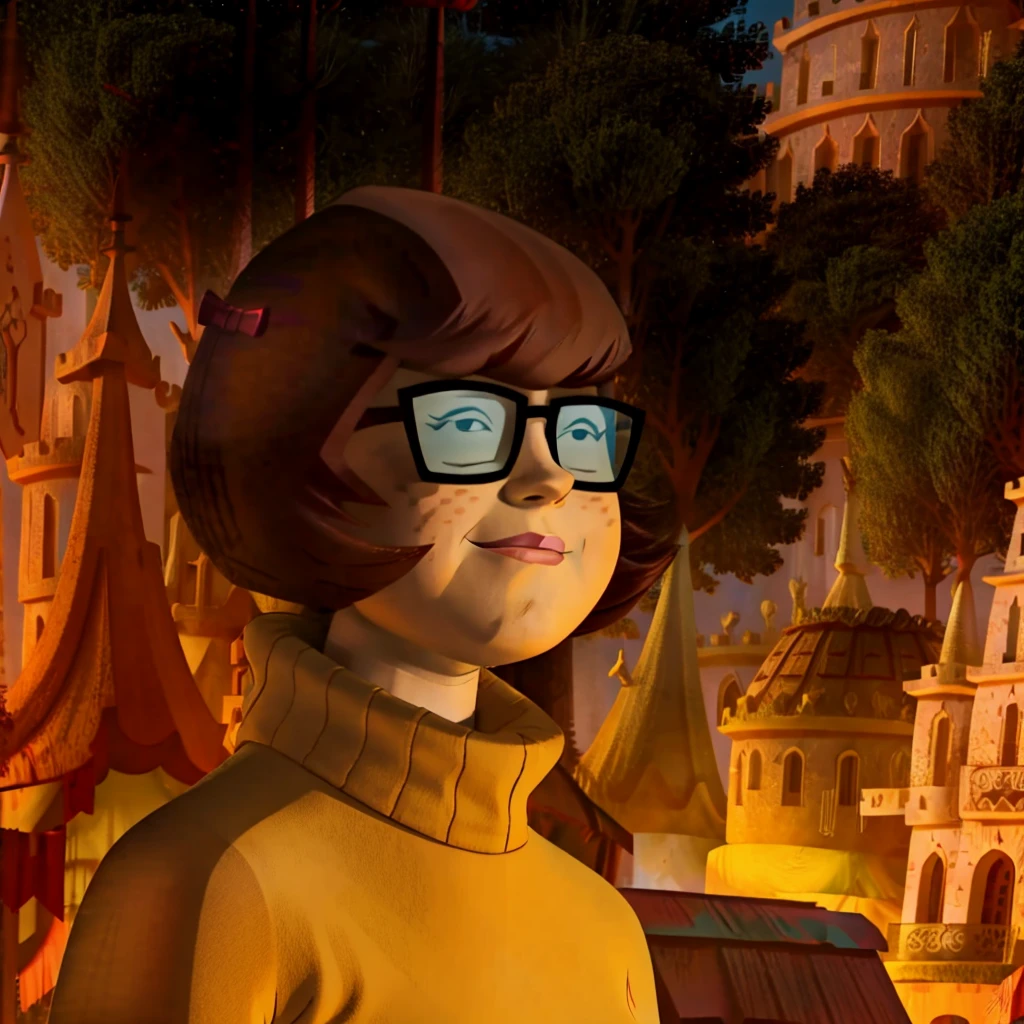 Velma, cartoon, warm colors, 4k