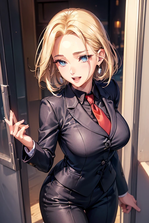 #Basics A girl is posing for a photo, animeのかわいい女の子, (((One Girl)), ((Baby Face)), ((Young girl)), ((16 years old))),
BREAK
#Clothing Accessories
((Black business suit : White dress shirt + Red tie + black suit vest + Black suit jacket + Black suit slacks), Black Loafers),
Gold hoop earrings, Silver Necklace,
BREAK
#Features
((Blonde:1.4)), ((Bangs that expose the forehead:1.2) + (I can see a beautiful forehead:1.1)), (Pixie Cut Hair : Very short hair + Hair curled outside),
(Very thin eyebrows:0.6
(Droopy eyes, blue eyes), (Small breasts),
BREAK
#background environment
(noon、(Sunlit office district, Telephone booth, Sidewalk)),
#Facial Expression Pose
((smile + Teeth are visible + Laughing with open mouth), (A powerful and earthquake-filled walking pose)),
#composition
((Face the camera, Angle from the front, Cowboy Shot:1.4)),
BREAK
#Body parts elements
(Detailed hair, Beautiful Hair, Shiny Hair),
(double eyelid, Long eyelashes),
(Expression of fine eyes, Beautiful and delicate eyes, Sparkling eyes, Eye Reflexes, Glitter Eyeliner),
(Human Ear),
(Beautiful Nose, Thin Nose),
(Glossy lips, Beautiful Lips, Thick lips, Glossy Lips, Natural Cheeks),
(Detailed face, Symmetrical facial features),
(Detailed skin, Textured skin, Beautiful Skin, Shiny skin),
BREAK
#Quality
(((Highest quality)), ((masterpiece)), ((Very detailed))), ((High resolution), (16K,1080P)),
(Realistic), (Anatomically correct),
((comics, anime)), (3DCG), CG illustration,