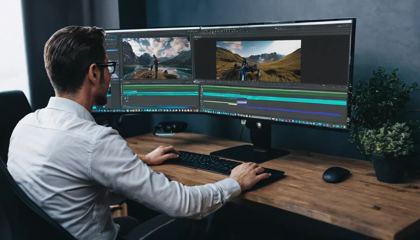 IMAGE OF A MAN EDITING VIDEO ON THE COMPUTER