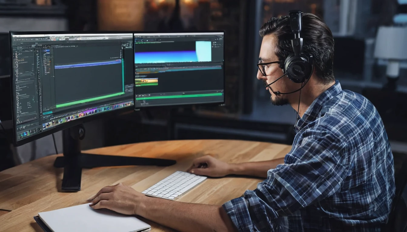 IMAGE OF A MAN EDITING VIDEO ON THE COMPUTER