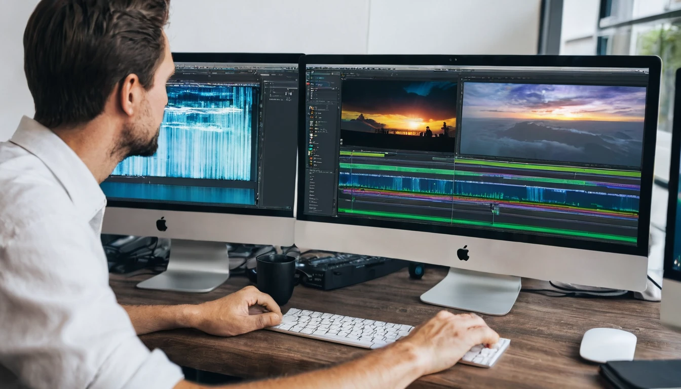 IMAGE OF A MAN EDITING VIDEO ON THE COMPUTER