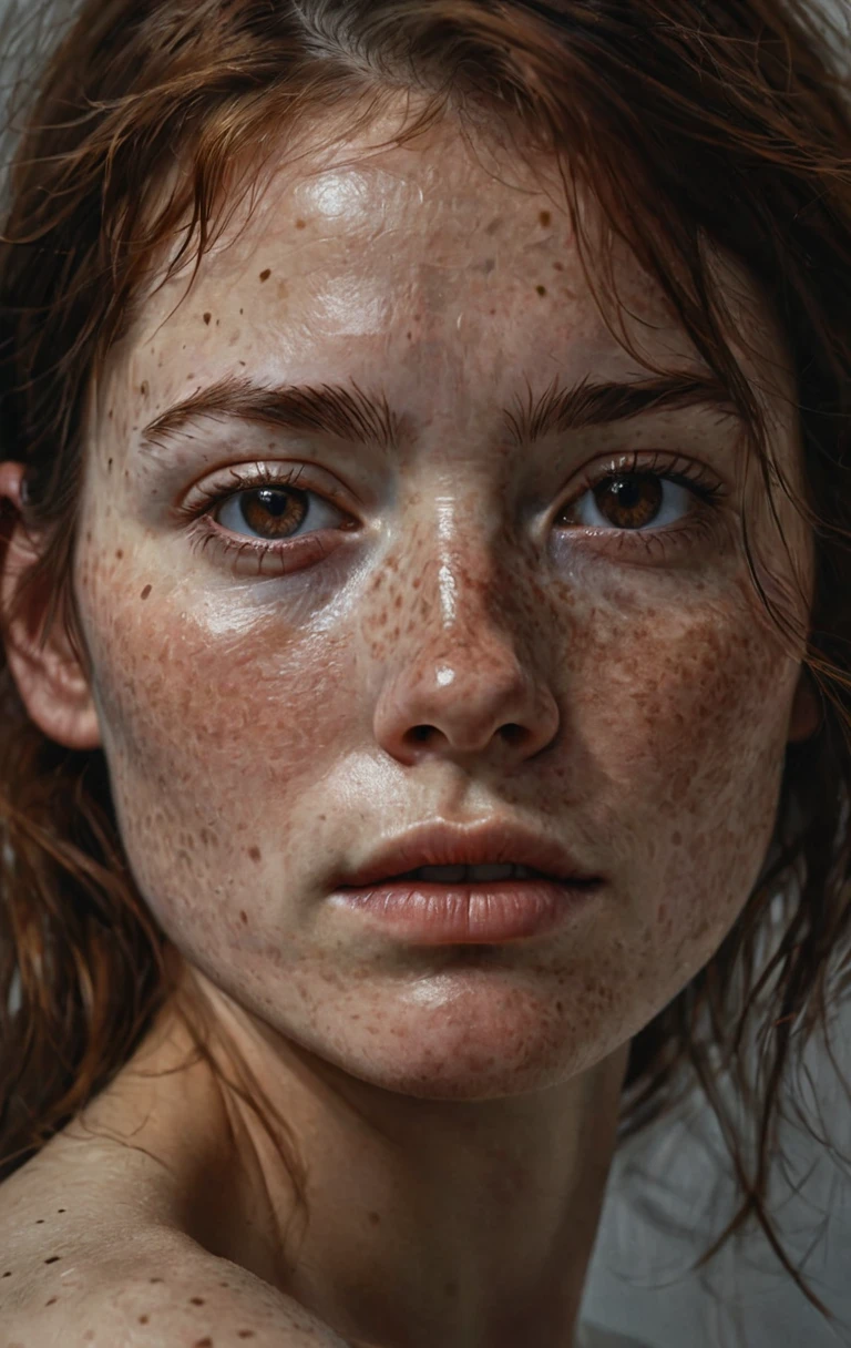 realistic skin texture, portrait of a young woman with medium brown hair and freckles, dramatic lighting, illustration by Greg rutkowski, yoji shinkawa, 4k, digital art, concept art, trending on artstation, \(BEST PHOTO\),
(Photography, raw format, photo:1.1),