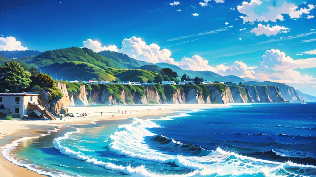 (masterpiece:1.4), (Highest quality:1.4), Very detailed, Complex, Super detailed, Starry Sky、Ocean、Sandy Beach、Cafe、4K、8k