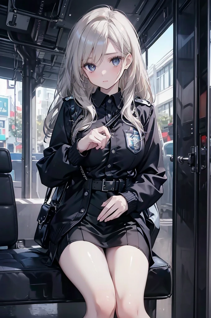 1 Girl:1.3), Solitary, __body parts__ Delicate and realistic skin, Pale skin, Large target, Official Art, Unity 16K Wallpaper, Ultra Detailed, beauty, masterpiece, best quality, Awesome atmosphere, Calming color palette, A calm mood, Soft shadows, Airline stewardess, charm，Large Breasts，Black tights，Police Uniform