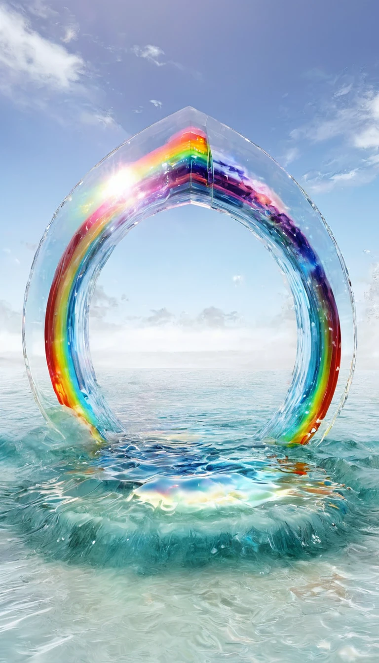 The rainbow-colored sea、Feel the summer、Highest quality, Super Fine, 16K, Incredibly absurd, Very detailed, delicate and dynamic, Multiple Translucency, Rainbow Magic Circle, ,, Prism special effects, mirror, illumination, Swirling dark aura, And beyond the universe,masterpiece．16K, Ultra-high resolution, Ultra-high resolution, to be born,wonderful ,future、Iridescent、The world 30 years from now。