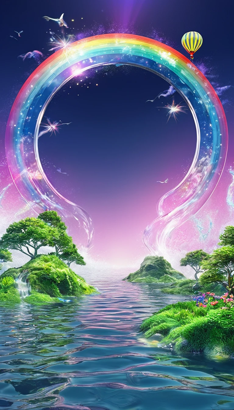 The rainbow-colored sea、Feel the summer、Highest quality, Super Fine, 16K, Incredibly absurd, Very detailed, delicate and dynamic, Multiple Translucency, Rainbow Magic Circle, ,, Prism special effects, mirror, illumination, Swirling dark aura, And beyond the universe,masterpiece．16K, Ultra-high resolution, Ultra-high resolution, to be born,wonderful ,future、Iridescent、The world 30 years from now。