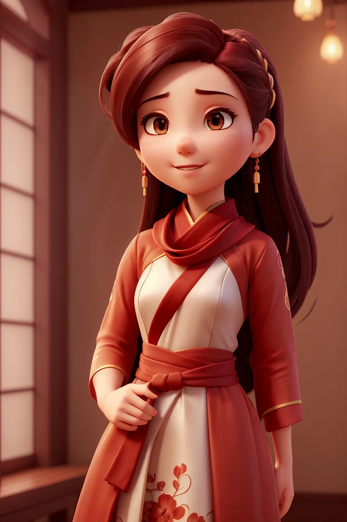 best qualityer, work of art, high resolution, 1 girl, chinese hanfu,chinese architect background, red scarf, hair ornament,necklase, jewerly,beautiful  face,about_cos, Tyndall effect,photorrealistic, dark studio, rim lighting, Two-tone lighting,(highly detailed skin:1.2), 8k uhd, dslr, soft lighting, high qualiy, volumetric lighting, Candid, fot, high resolution, 4K, 8k, bokeh, in red dress