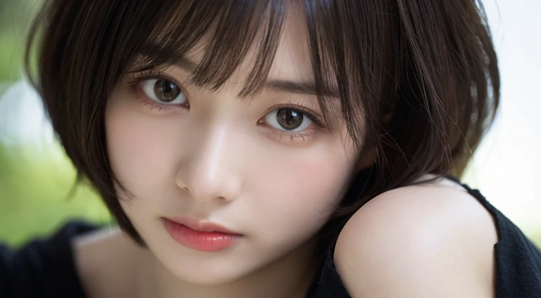 (Bob Cut Hair:1.2),(Wear a black blouse:1.2),1 girl,Japanese,21 years old,(Small breasts:1.3),(Highest quality,masterpiece:1.3,超A high resolution,),(Ultra-detailed,Caustics),(Photorealistic:1.4,RAW shooting,)Ultra-Realistic Capture,Very detailed,High resolution 16K human skin close-up。 Natural skin texture、,Pores、、It needs to be detailed enough to be easily identifiable。 Skin should be even-toned and healthy looking。 Use natural light and colour, Sad expression, Looking at the camera, Perfect dynamic composition, Outdoor