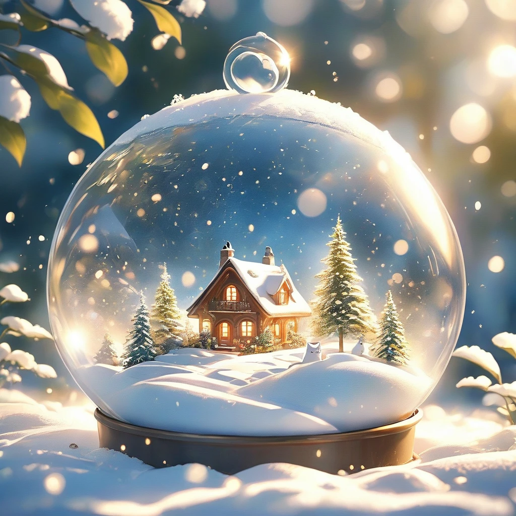 Snow Scene，snow，Cat（（（Romantic atmosphere）））（（（fairy tale elements）））（（（masterpiece）））， （（best quality））
