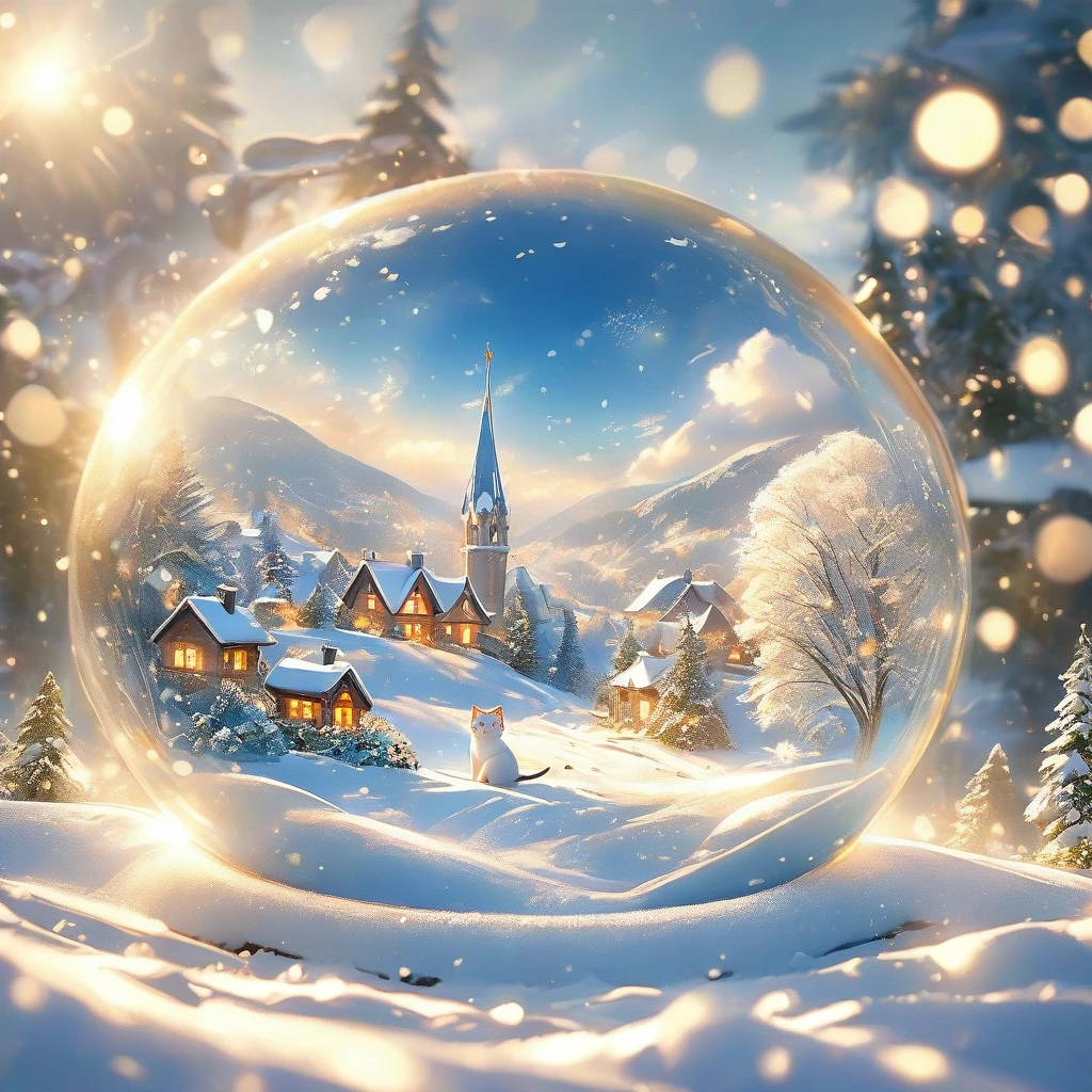Snow Scene,snow,Cat(((Romantic atmosphere)))(((fairy tale elements)))(((masterpiece))), ((best quality))