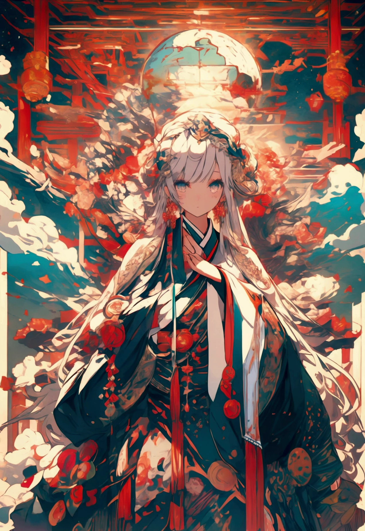 “A beautiful 20-year-old girl stands by a moonlit lake, her delicate and melancholic beauty illuminated by the soft, silvery light of the moon. She exudes a graceful yet fragile aura, her eyes filled with a sense of wistfulness as she gazes towards the viewer. The calm, reflective lake and the ethereal glow of the moon create a serene and enchanting atmosphere, perfectly complementing her elegant and melancholic presence.”light brown hair, braided ponytail, hair behind ear, hair over shoulder, crystal hair, diagonal bangs, head wreath, tiara, eyeball, empty eyes, amber eyes, crystal earrings, shy, determined, worried, pensive, Surrealism, conceptual art, アニメ, アニメ style, cowboy shot, 8k, super detail, uhd, masterpiece, accurate, accurate, textured skin, textured skin, high details, high quality, award winning, best quality, highres、Rin々Shi、The hidden determination、Rinとした美Shi、Fractal Art、Unreasonable Eyes、Beautiful colors