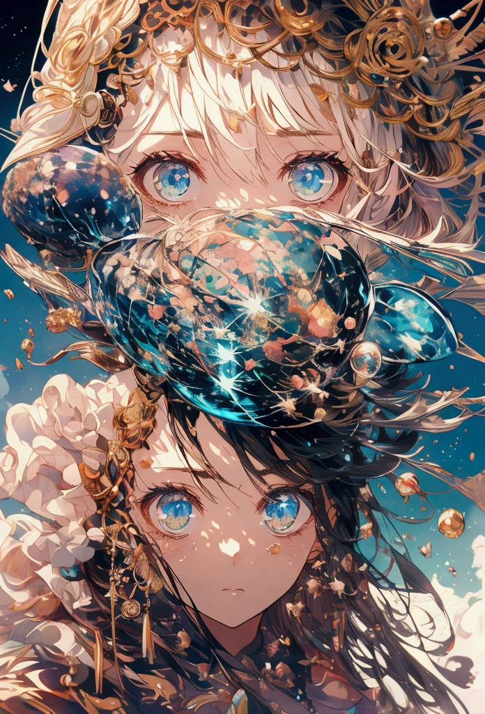 “A beautiful 20-year-old girl stands by a moonlit lake, her delicate and melancholic beauty illuminated by the soft, silvery light of the moon. She exudes a graceful yet fragile aura, her eyes filled with a sense of wistfulness as she gazes towards the viewer. The calm, reflective lake and the ethereal glow of the moon create a serene and enchanting atmosphere, perfectly complementing her elegant and melancholic presence.”light brown hair, braided ponytail, hair behind ear, hair over shoulder, crystal hair, diagonal bangs, head wreath, tiara, eyeball, empty eyes, amber eyes, crystal earrings, shy, determined, worried, pensive, Surrealism, conceptual art, アニメ, アニメ style, cowboy shot, 8k, super detail, uhd, masterpiece, accurate, accurate, textured skin, textured skin, high details, high quality, award winning, best quality, highres、Rin々Shi、The hidden determination、Rinとした美Shi、Fractal Art、Unreasonable Eyes、Beautiful colors