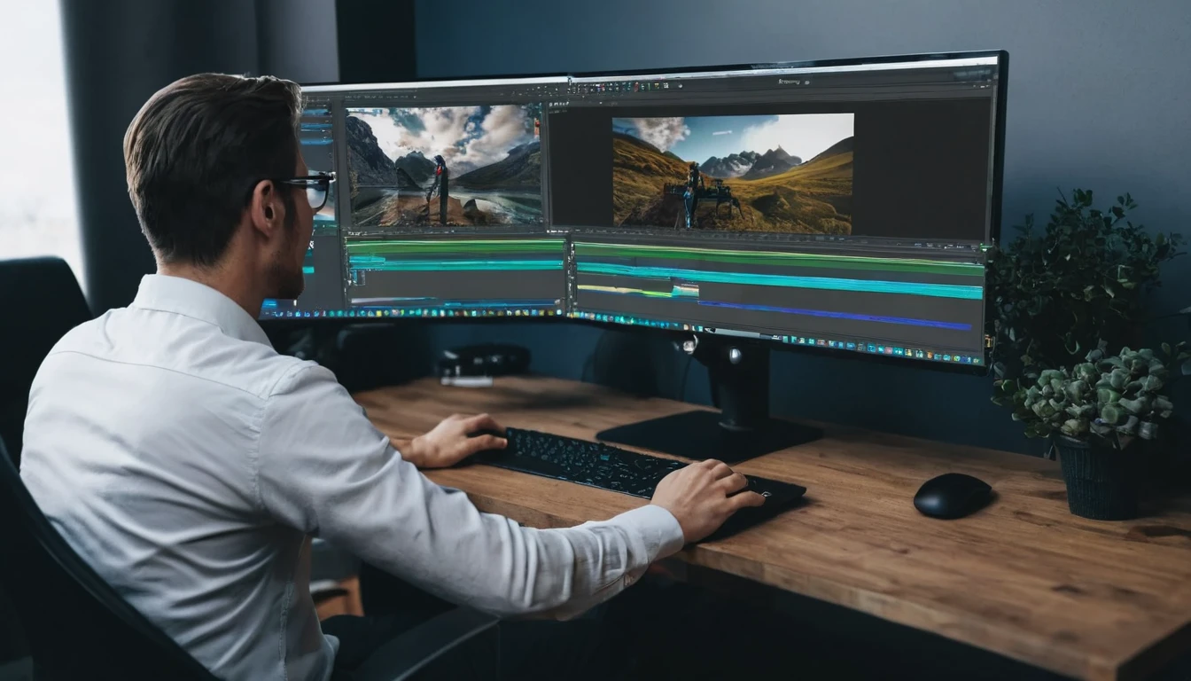 IMAGE OF A MAN EDITING VIDEO ON THE COMPUTER