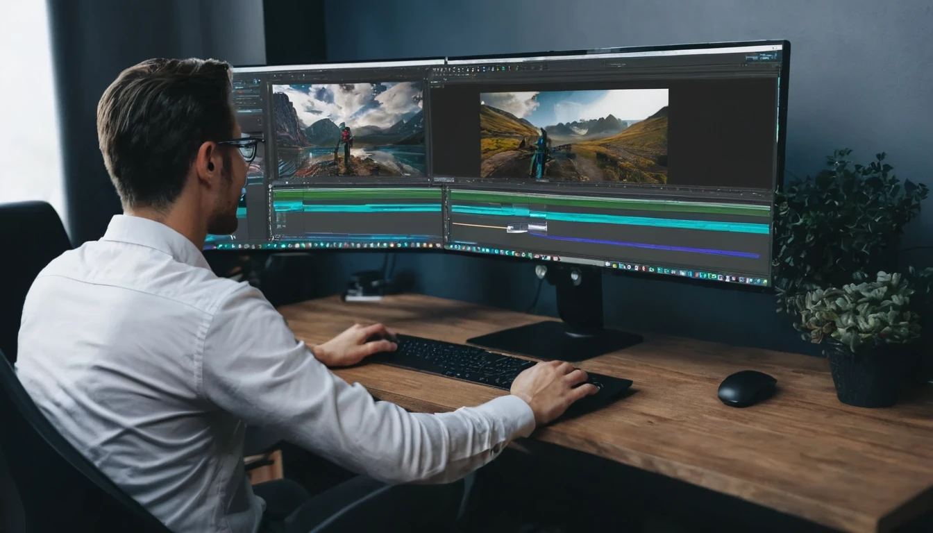 IMAGE OF A MAN EDITING VIDEO ON THE COMPUTER