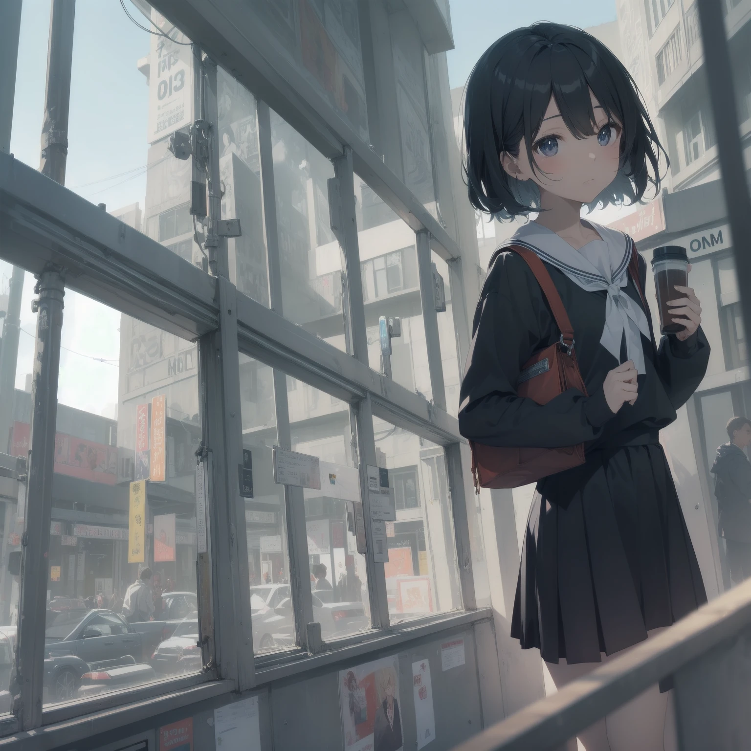 ultra-absurdres-Top quality by artist God, ultra-detailed, high resolution, anime moe artstyle, best anime 8k konachan wallpaper, pixiv contest winner, pool:2810, perfect anatomy,break, 1girl, (Please draw a girl walking sleepily to school alone. )break,(Solo,little female, 13-year-old:1.3),Full limbs, complete fingers,a junior high school student, (very short hair), short cut, flat chest, , small butt, small black eyes, beautiful detailed eyes, well-proportioned iris and pupils, expressive eyes, highres detailed hair, soft expression, salor school_uniform, sailor collar, serahuku, bow, pleated skirt,(Detailed Lighting), (Detailed background), in the School commute route. break,super detailed skin, Best cinematic lighting powered by famous artist, 8k,beauty illustration,photoshop_(medium),very aesthetic,break,((artist:beni_shake )), artist:clamp ,artist:carnelian ,artist:kantoku ,