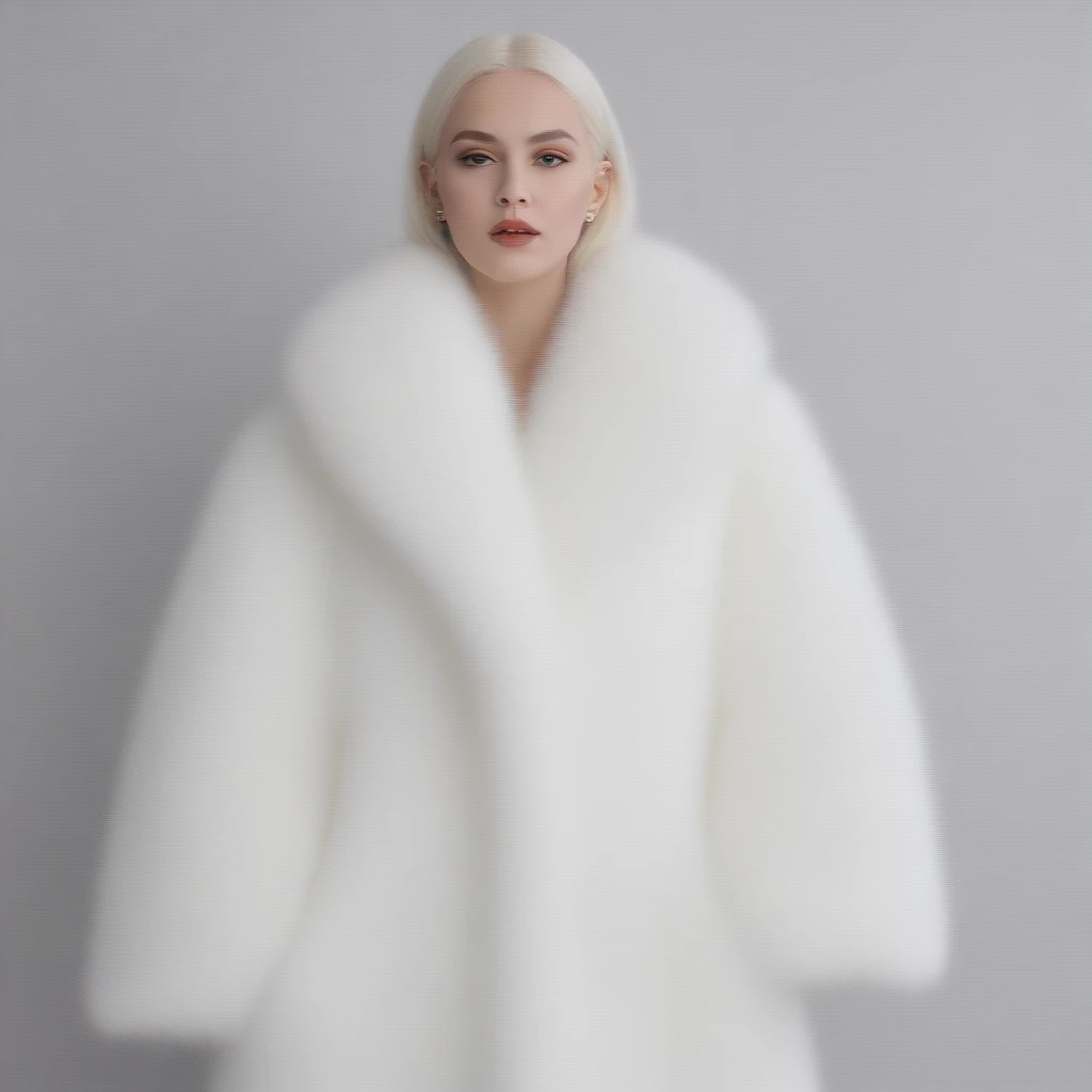 A very wide and very thick, very long white fox fur coat, fifty centimeters d&#39;thickness, fluffy, naturel, with an ultra thick white and sand mink fur collar, Trois couches, about the best models from Venezuela, bare shoulders, and two big breasts revealed by the fur, under the sun , yacht deluxe, port of Monaco , en haute résolution de la plus high quality、,Photo 8K HDR), realistic texture, realistic shadows,