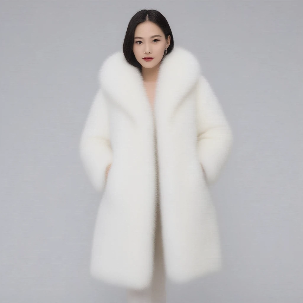 A very wide and very thick, very long white fox fur coat, fifty centimeters d'thickness, fluffy, naturel, with an ultra thick white and sand mink fur collar, Trois couches, about the best models from Venezuela, bare shoulders, and two big breasts revealed by the fur, under the sun , yacht deluxe, port of Monaco , en haute résolution de la plus high quality、,Photo 8K HDR), realistic texture, realistic shadows,