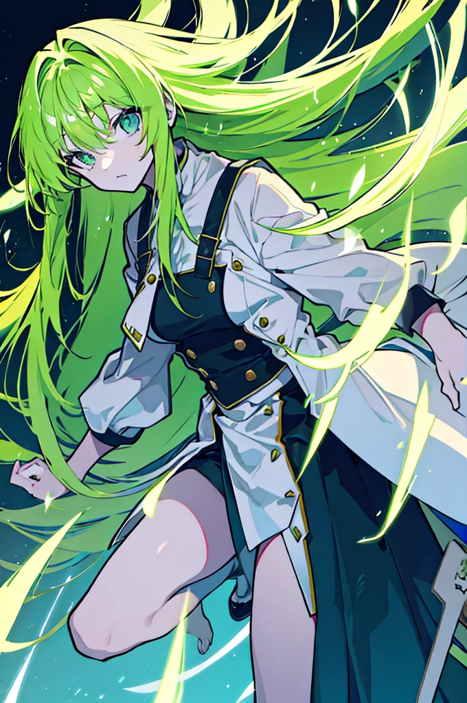 Green predominantly,female,Long hair