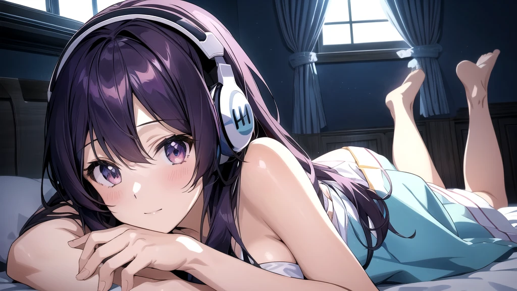 Anime girl lying on bed in front of window with headphones on, Anime Style 4k, 4k anime wallpaper, Nightcore, anime wallpaper 4k, anime wallpaper 4k, Ultra HD Anime Wallpaper, anime art wallpaper 4k, anime art wallpaper 4k, Anime Art Wallpapers 8K, 4K Manga Wallpapers, Best anime 4k konachan wallpaper, The background is a stylish bar