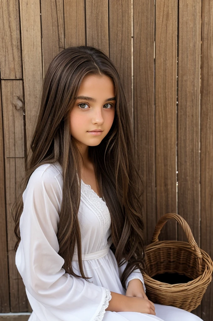 15-year-old long-haired brunette teenager, taille 155cm yeux marrons clair, très mince metisse de peau en basket blanche et avec une mini robe noir
