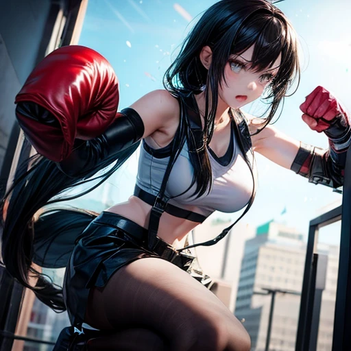 Woman punching a punching bag